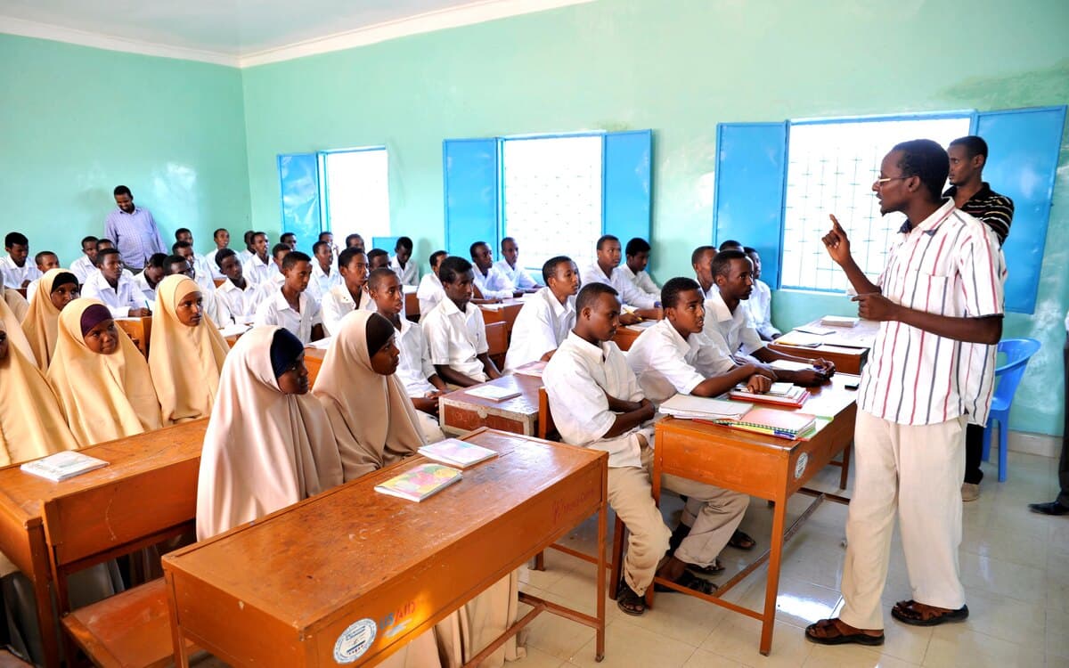 Students at their desks during a lesson